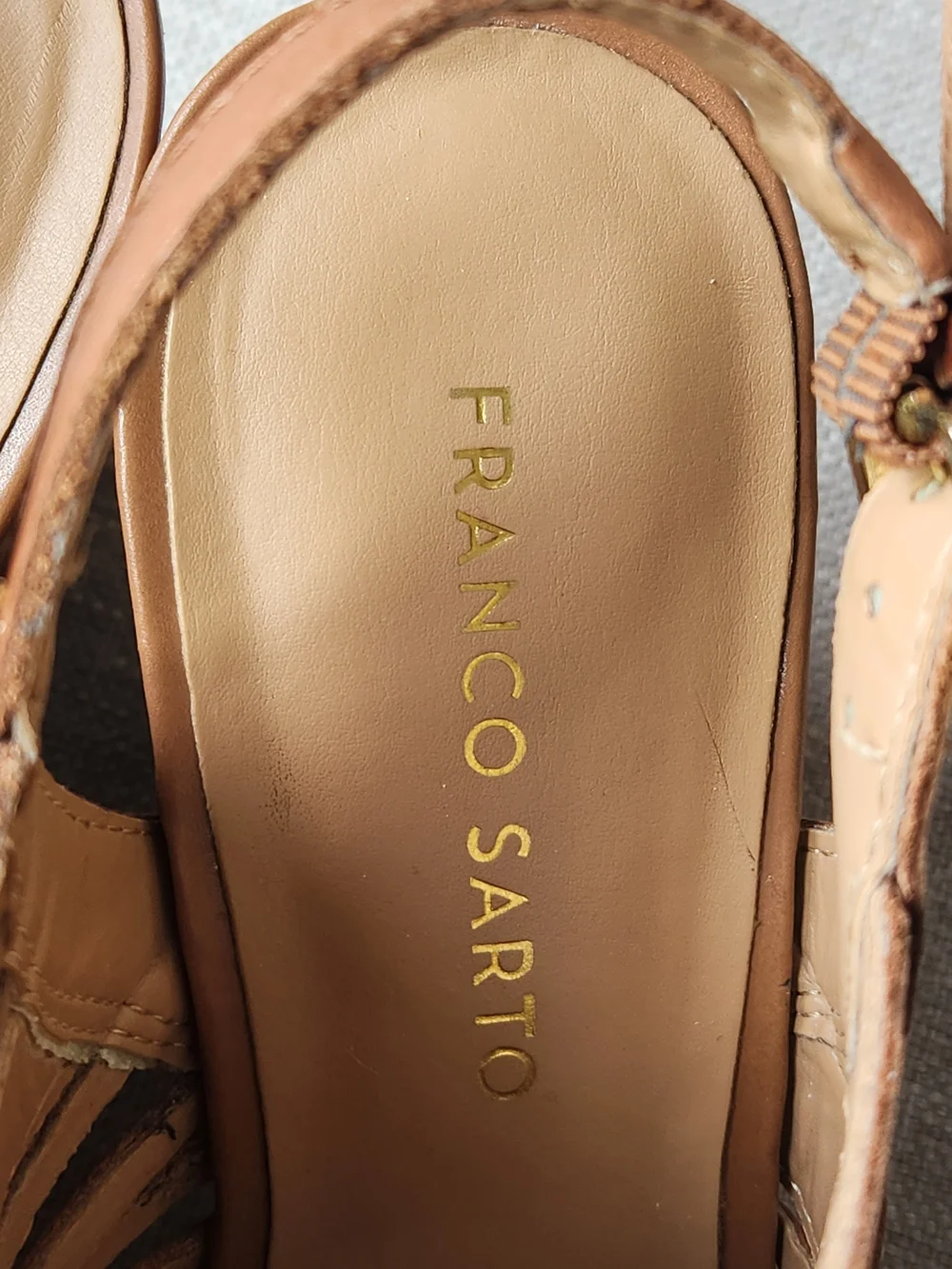 Franco Sarto Tan Leather Wedge Sandals 7.5 